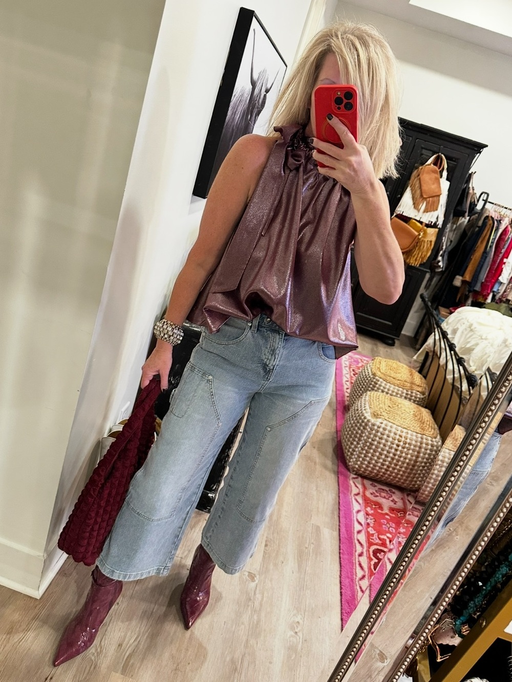 glam Metallic Plum Halter Top - Plum
